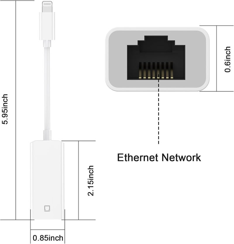 esbeecables Lightning to Ethernet Adapter, [MFi Certified] Lightning to RJ45 Ethernet LAN Network with Connector Compatible with iPhone 14/13/12/11/iPad/iPod Models,Supports 100Mbps High Speed,Plug and Play - Image 2